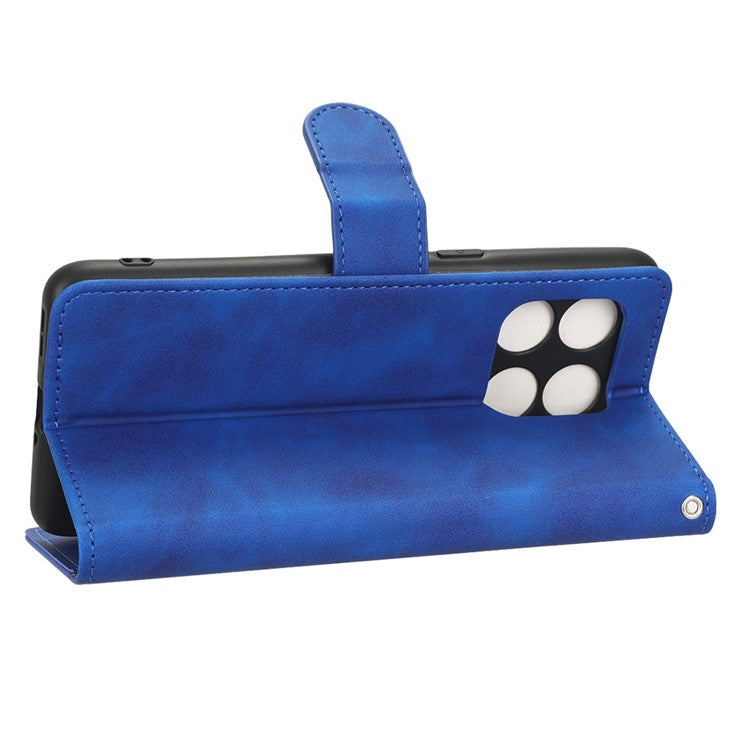 For OnePlus 10T 5G / Ace Pro 5G Wallet Stand Skin-Touch Feeling Phone Case PU Leather Magnetic Clasp Shockproof Cover - Blue