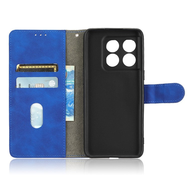 For OnePlus 10T 5G / Ace Pro 5G Wallet Stand Skin-Touch Feeling Phone Case PU Leather Magnetic Clasp Shockproof Cover - Blue