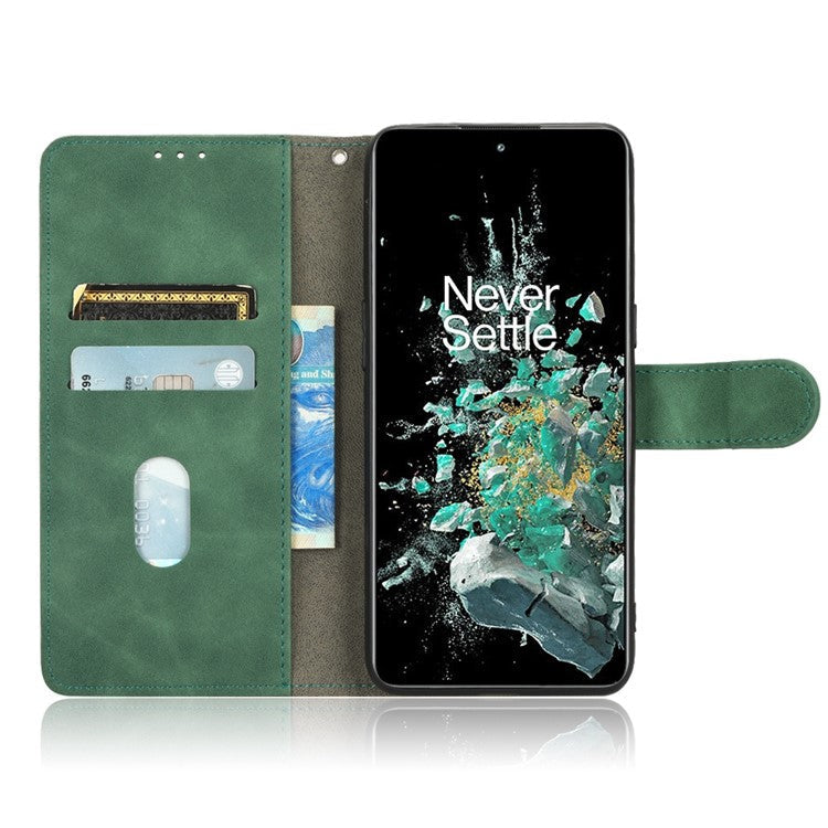 For OnePlus 10T 5G / Ace Pro 5G Wallet Stand Skin-Touch Feeling Phone Case PU Leather Magnetic Clasp Shockproof Cover - Green