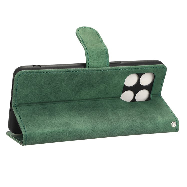 For OnePlus 10T 5G / Ace Pro 5G Wallet Stand Skin-Touch Feeling Phone Case PU Leather Magnetic Clasp Shockproof Cover - Green
