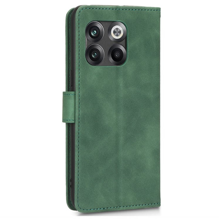 For OnePlus 10T 5G / Ace Pro 5G Wallet Stand Skin-Touch Feeling Phone Case PU Leather Magnetic Clasp Shockproof Cover - Green