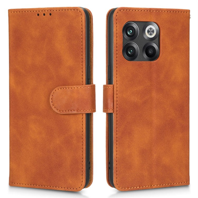 For OnePlus 10T 5G / Ace Pro 5G Wallet Stand Skin-Touch Feeling Phone Case PU Leather Magnetic Clasp Shockproof Cover - Brown