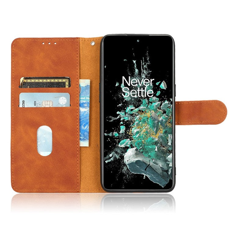 For OnePlus 10T 5G / Ace Pro 5G Wallet Stand Skin-Touch Feeling Phone Case PU Leather Magnetic Clasp Shockproof Cover - Brown