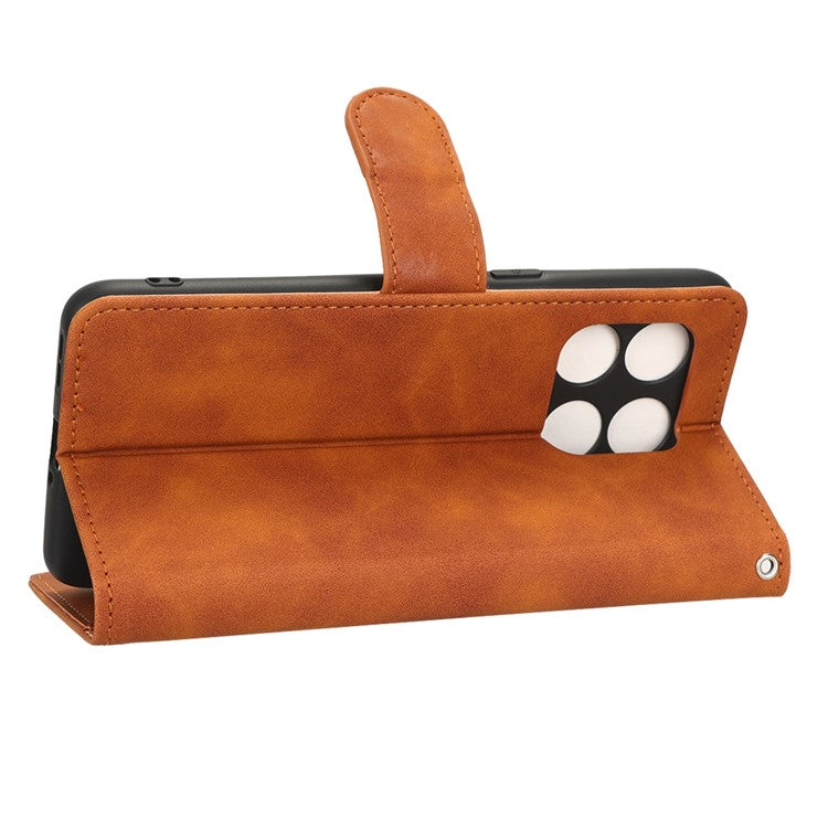 For OnePlus 10T 5G / Ace Pro 5G Wallet Stand Skin-Touch Feeling Phone Case PU Leather Magnetic Clasp Shockproof Cover - Brown