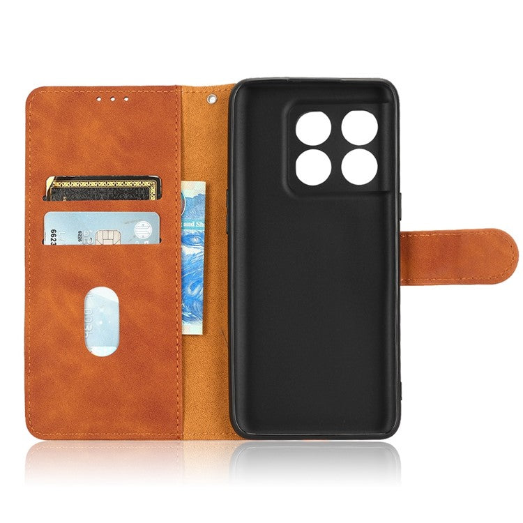 For OnePlus 10T 5G / Ace Pro 5G Wallet Stand Skin-Touch Feeling Phone Case PU Leather Magnetic Clasp Shockproof Cover - Brown