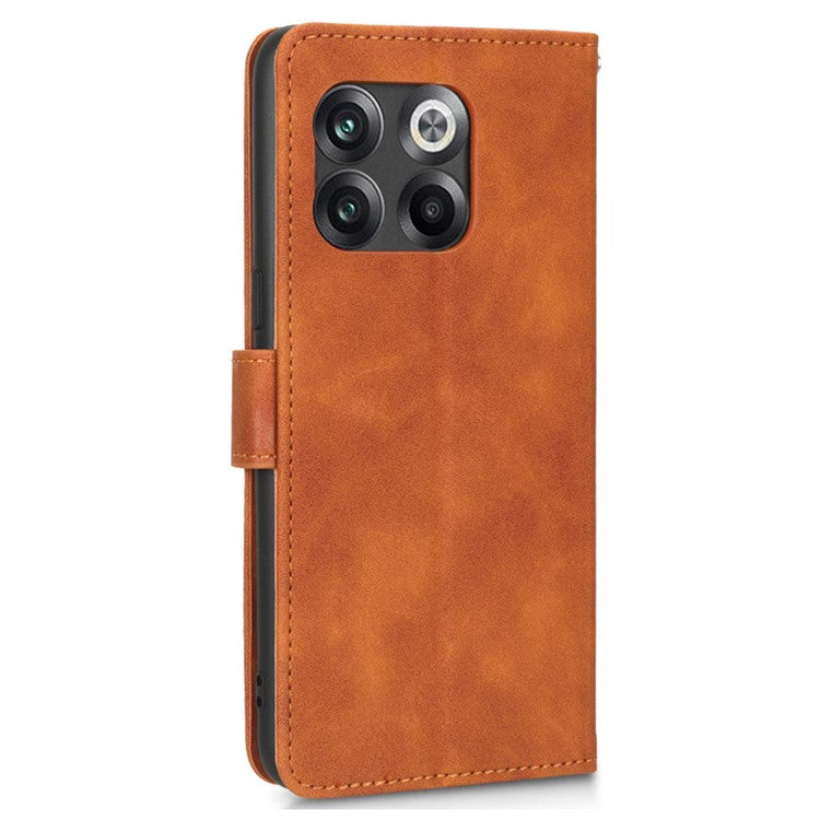 For OnePlus 10T 5G / Ace Pro 5G Wallet Stand Skin-Touch Feeling Phone Case PU Leather Magnetic Clasp Shockproof Cover - Brown