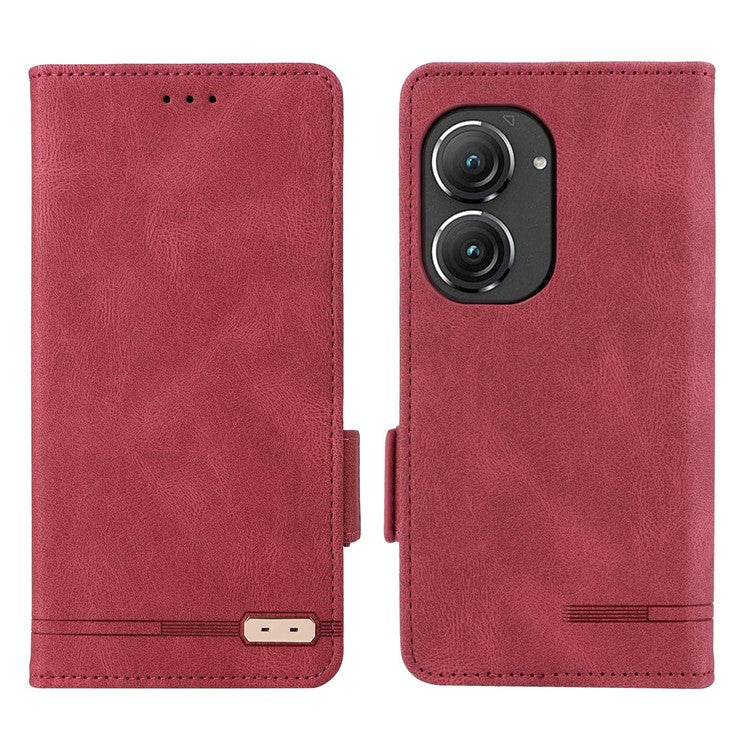 Hardware Decor Phone Case for Asus Zenfone 9 5G, Dual Magnetic Clasp PU Leather Anti-drop Wallet Stand Phone Cover - Rose