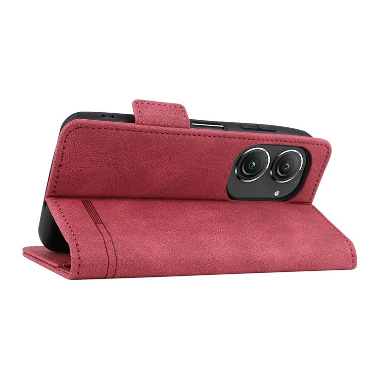 Hardware Decor Phone Case for Asus Zenfone 9 5G, Dual Magnetic Clasp PU Leather Anti-drop Wallet Stand Phone Cover - Rose