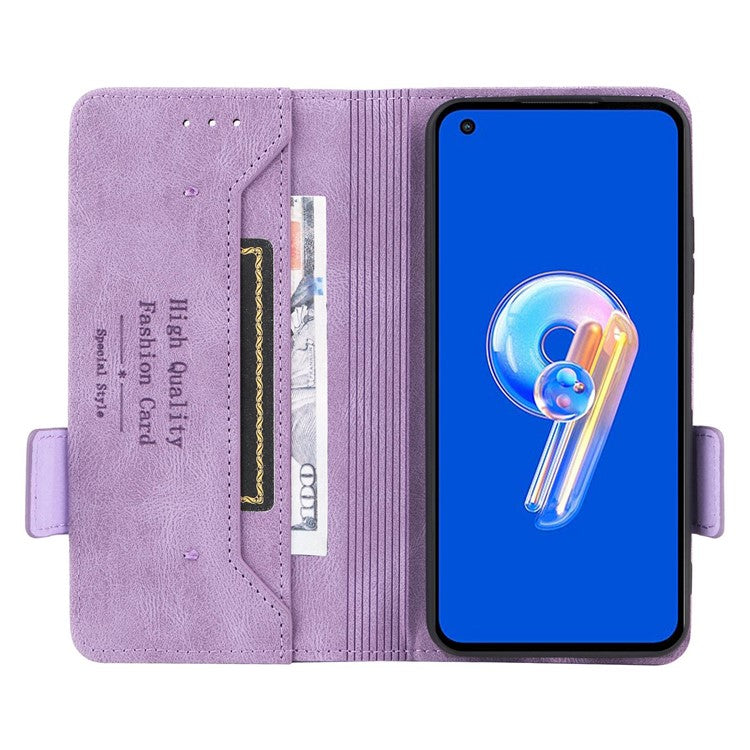 Hardware Decor Phone Case for Asus Zenfone 9 5G, Dual Magnetic Clasp PU Leather Anti-drop Wallet Stand Phone Cover - Purple