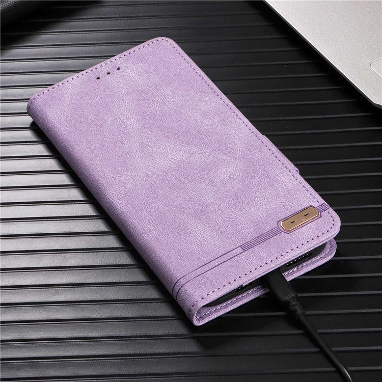 Hardware Decor Phone Case for Asus Zenfone 9 5G, Dual Magnetic Clasp PU Leather Anti-drop Wallet Stand Phone Cover - Purple