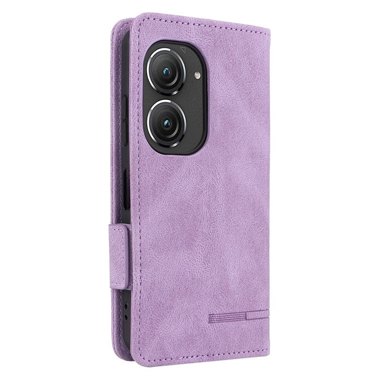 Hardware Decor Phone Case for Asus Zenfone 9 5G, Dual Magnetic Clasp PU Leather Anti-drop Wallet Stand Phone Cover - Purple