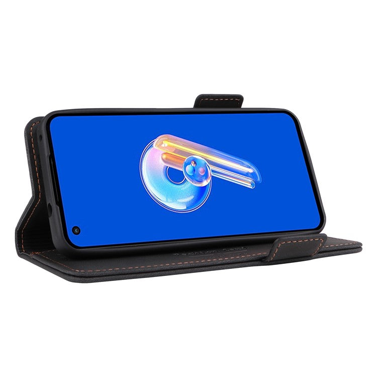 Hardware Decor Phone Case for Asus Zenfone 9 5G, Dual Magnetic Clasp PU Leather Anti-drop Wallet Stand Phone Cover - Black