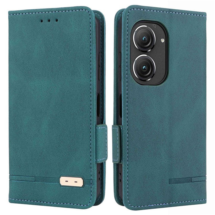 Hardware Decor Phone Case for Asus Zenfone 9 5G, Dual Magnetic Clasp PU Leather Anti-drop Wallet Stand Phone Cover - Blue