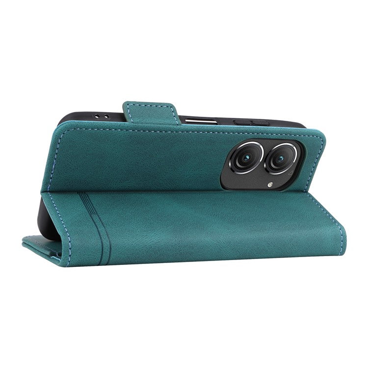 Hardware Decor Phone Case for Asus Zenfone 9 5G, Dual Magnetic Clasp PU Leather Anti-drop Wallet Stand Phone Cover - Blue