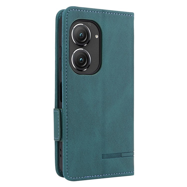Hardware Decor Phone Case for Asus Zenfone 9 5G, Dual Magnetic Clasp PU Leather Anti-drop Wallet Stand Phone Cover - Blue