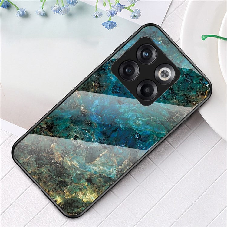 For OnePlus 10T 5G / Ace Pro 5G Fall Resistant Phone Cover Marble Pattern Tempered Glass + PC + TPU Hybrid Case - Emerald Marble