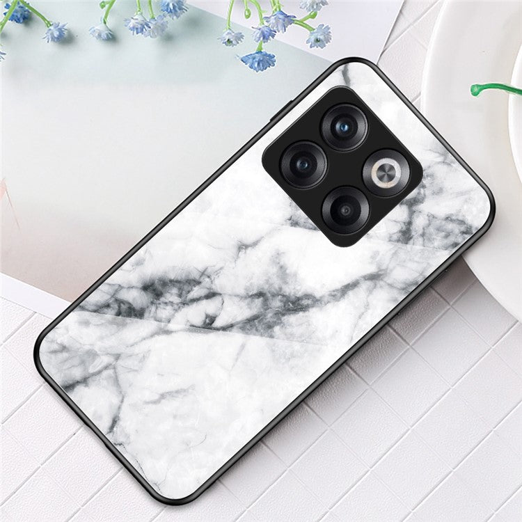 For OnePlus 10T 5G / Ace Pro 5G Fall Resistant Phone Cover Marble Pattern Tempered Glass + PC + TPU Hybrid Case - White Marble