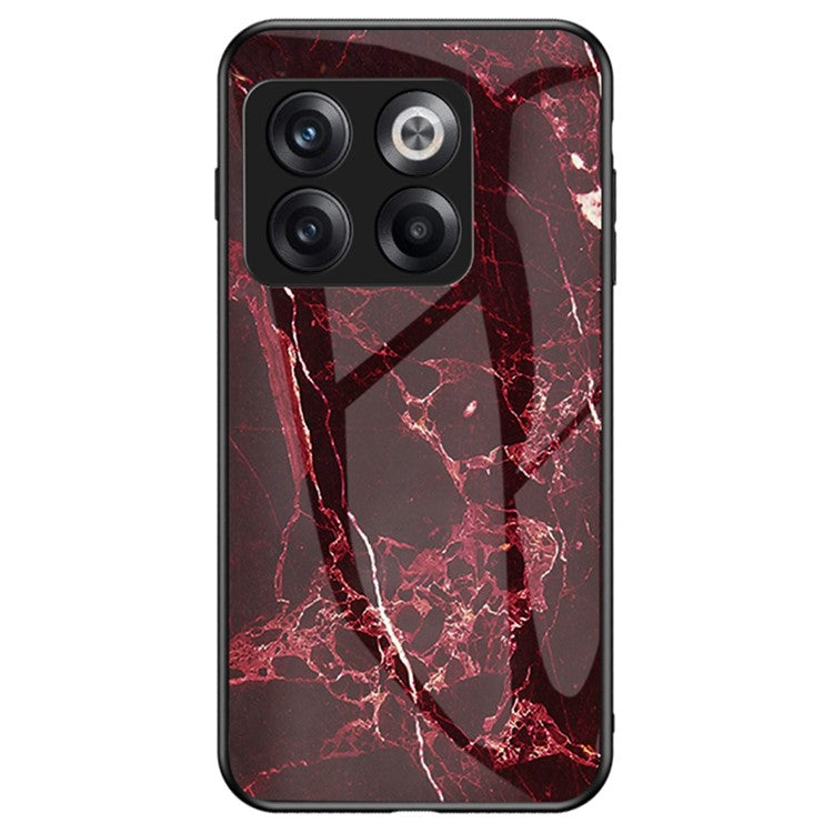 For OnePlus 10T 5G / Ace Pro 5G Fall Resistant Phone Cover Marble Pattern Tempered Glass + PC + TPU Hybrid Case - Blood Red Marble