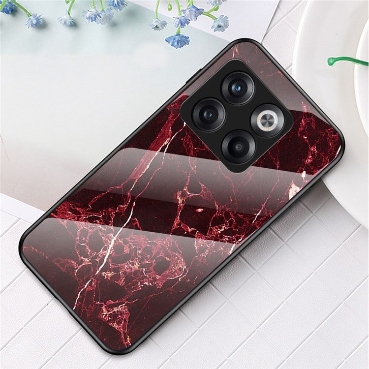 For OnePlus 10T 5G / Ace Pro 5G Fall Resistant Phone Cover Marble Pattern Tempered Glass + PC + TPU Hybrid Case - Blood Red Marble