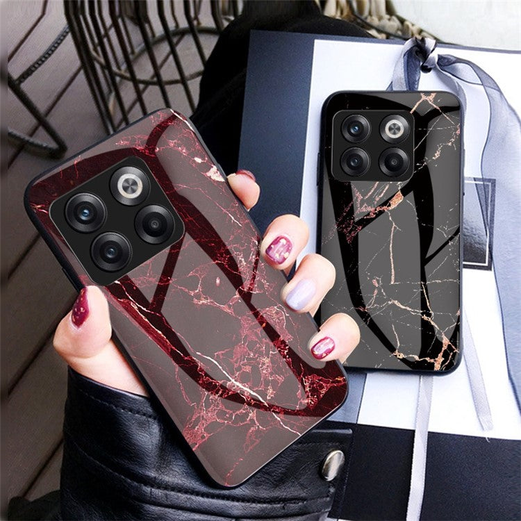 For OnePlus 10T 5G / Ace Pro 5G Fall Resistant Phone Cover Marble Pattern Tempered Glass + PC + TPU Hybrid Case - Blood Red Marble