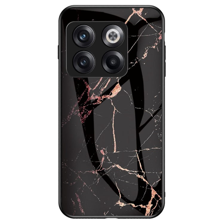 For OnePlus 10T 5G / Ace Pro 5G Fall Resistant Phone Cover Marble Pattern Tempered Glass + PC + TPU Hybrid Case - Gold Black Marble