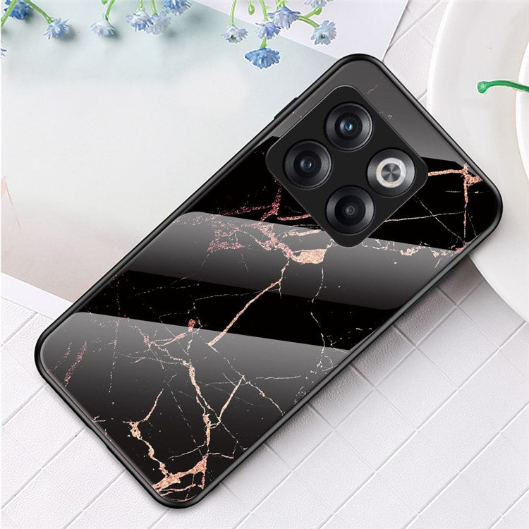 For OnePlus 10T 5G / Ace Pro 5G Fall Resistant Phone Cover Marble Pattern Tempered Glass + PC + TPU Hybrid Case - Gold Black Marble