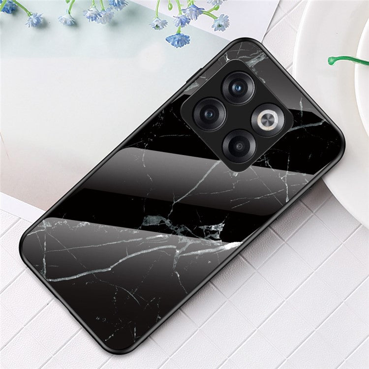For OnePlus 10T 5G / Ace Pro 5G Fall Resistant Phone Cover Marble Pattern Tempered Glass + PC + TPU Hybrid Case - Black Marble