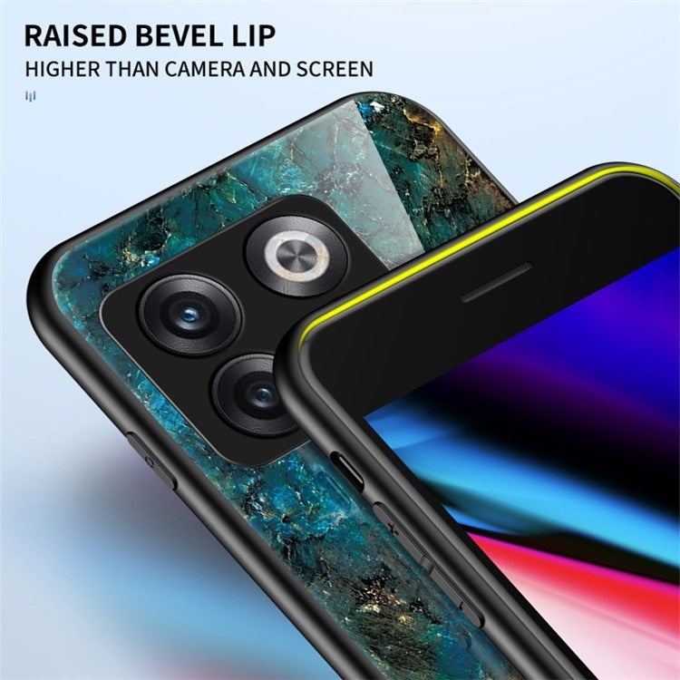 For OnePlus 10T 5G / Ace Pro 5G Fall Resistant Phone Cover Marble Pattern Tempered Glass + PC + TPU Hybrid Case - Black Marble