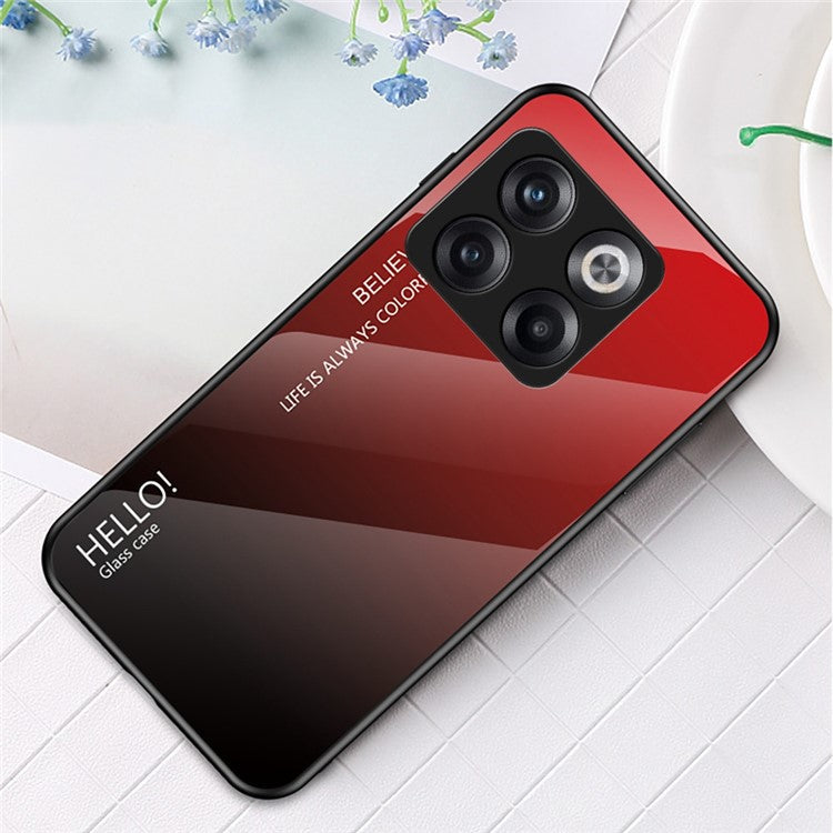 For OnePlus 10T 5G / Ace Pro 5G Gradient Color Tempered Glass Phone Case Hard PC Soft TPU Shockproof Defender Back Cover - Gradient Red Black
