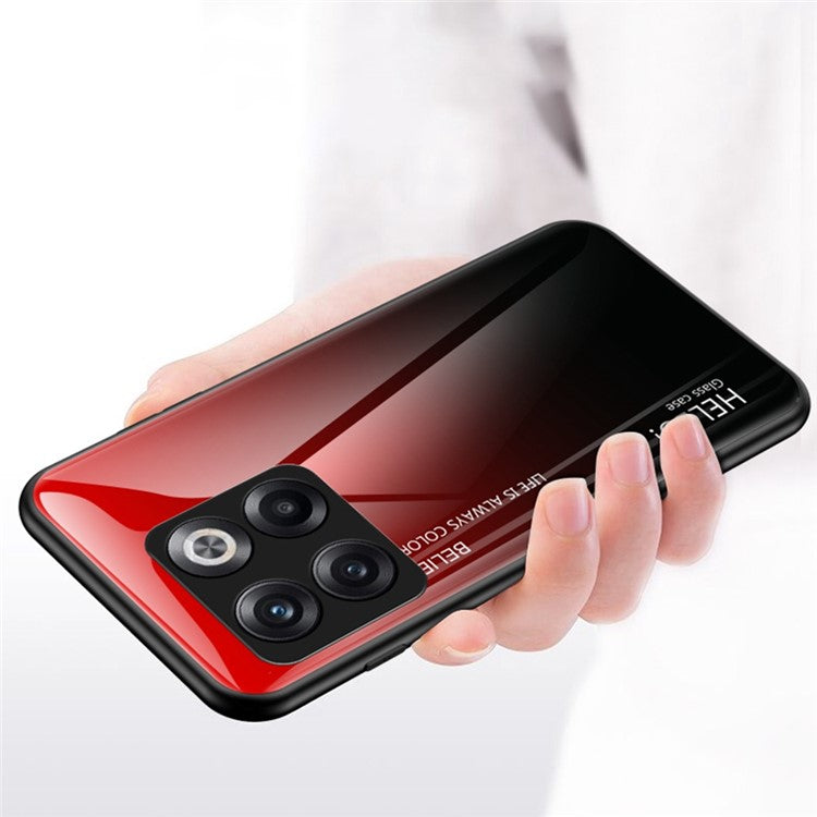 For OnePlus 10T 5G / Ace Pro 5G Gradient Color Tempered Glass Phone Case Hard PC Soft TPU Shockproof Defender Back Cover - Gradient Red Black