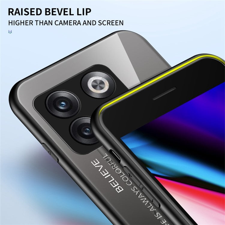 For OnePlus 10T 5G / Ace Pro 5G Gradient Color Tempered Glass Phone Case Hard PC Soft TPU Shockproof Defender Back Cover - Gradient Pink Blue