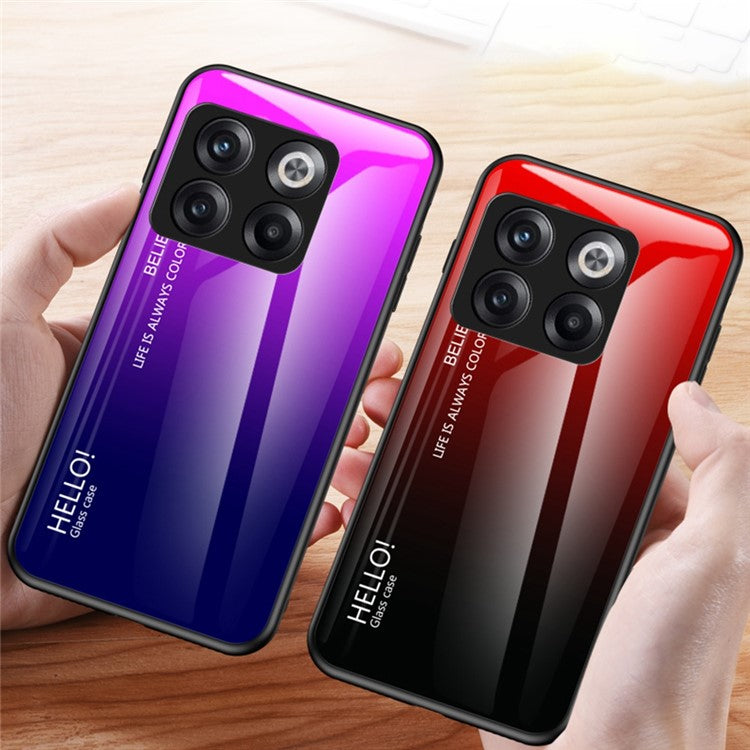 For OnePlus 10T 5G / Ace Pro 5G Gradient Color Tempered Glass Phone Case Hard PC Soft TPU Shockproof Defender Back Cover - Gradient Pink Blue