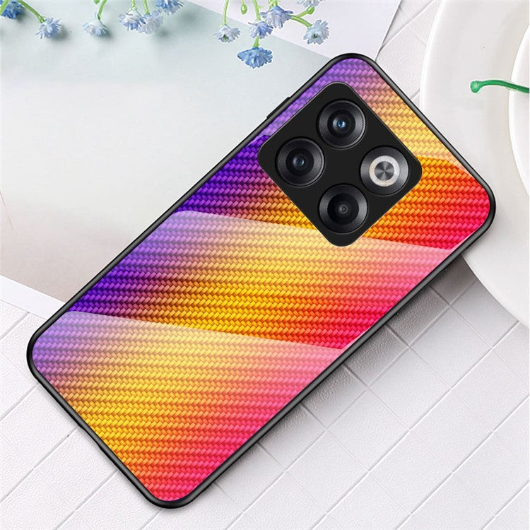 For OnePlus 10T 5G/Ace Pro 5G Carbon Fiber Texture Tempered Glass Case Hard PC Soft TPU Anti-Scratch Shockproof Cover - Golden Fiber