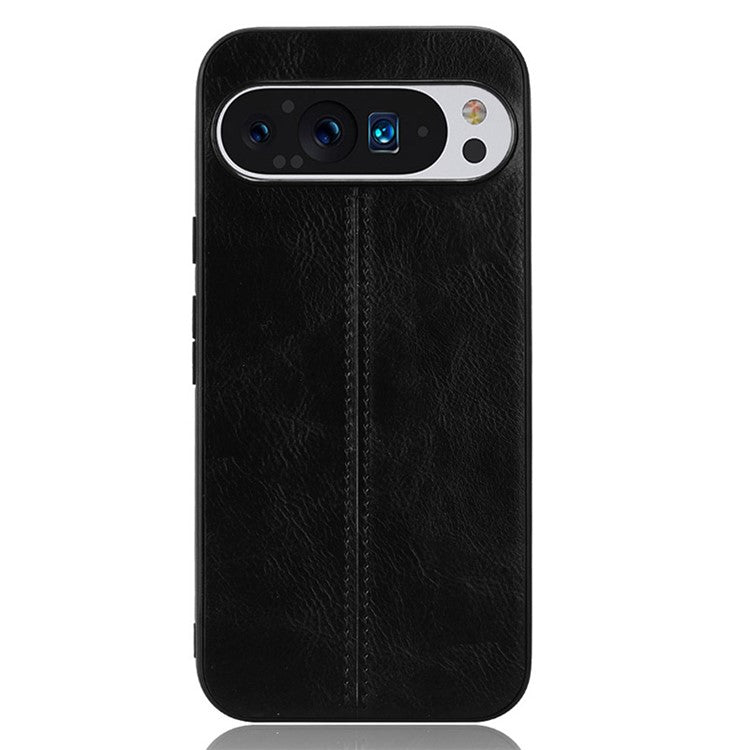 For Google Pixel 9 / Pixel 9 Pro Case Cowhide Texture Leather+TPU+PC Hybrid Phone Cover - Black