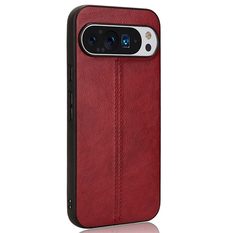 For Google Pixel 9 / Pixel 9 Pro Case Cowhide Texture Leather+TPU+PC Hybrid Phone Cover - Red
