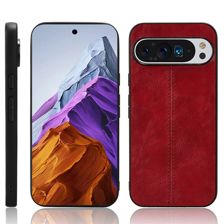 For Google Pixel 9 / Pixel 9 Pro Case Cowhide Texture Leather+TPU+PC Hybrid Phone Cover - Red