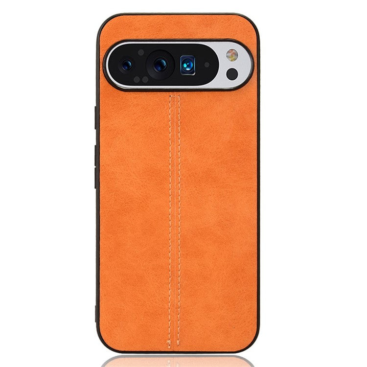 For Google Pixel 9 / Pixel 9 Pro Case Cowhide Texture Leather+TPU+PC Hybrid Phone Cover - Orange