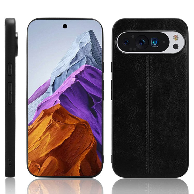 For Google Pixel 9 Pro XL Case Leather+TPU+PC Phone Cover Stitching Line - Black