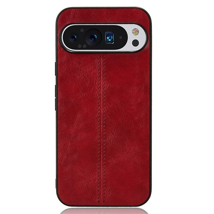 For Google Pixel 9 Pro XL Case Leather+TPU+PC Phone Cover Stitching Line - Red