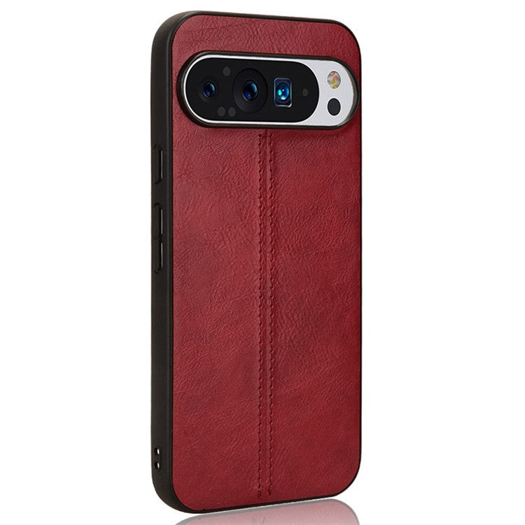 For Google Pixel 9 Pro XL Case Leather+TPU+PC Phone Cover Stitching Line - Red