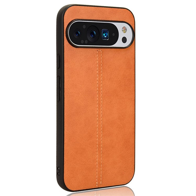 For Google Pixel 9 Pro XL Case Leather+TPU+PC Phone Cover Stitching Line - Orange