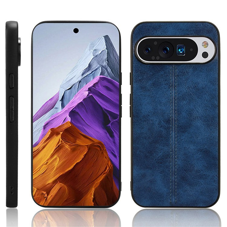 For Google Pixel 9 Pro XL Case Leather+TPU+PC Phone Cover Stitching Line - Blue