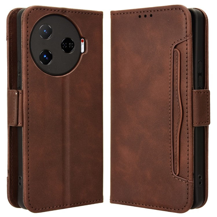 For TECNO Camon 30 Pro 5G CL8 Case Multiple Card Slots Leather Wallet Phone Cover - Brown
