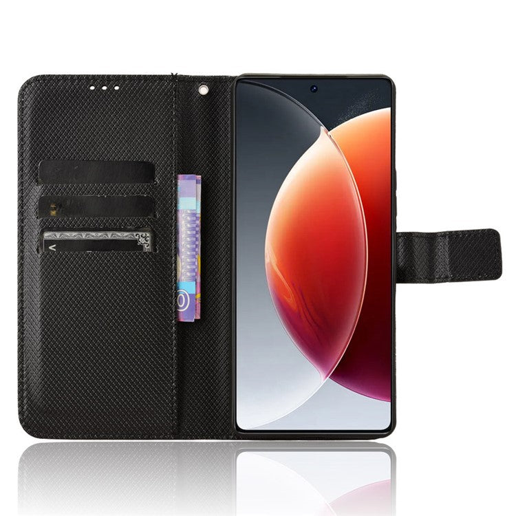 For TECNO Camon 30 Pro 5G CL8 Case Wallet Diamond Texture Leather Cover - Black