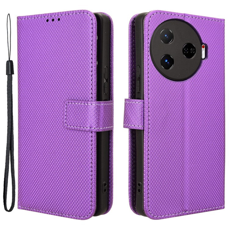 For TECNO Camon 30 Pro 5G CL8 Case Wallet Diamond Texture Leather Cover - Purple