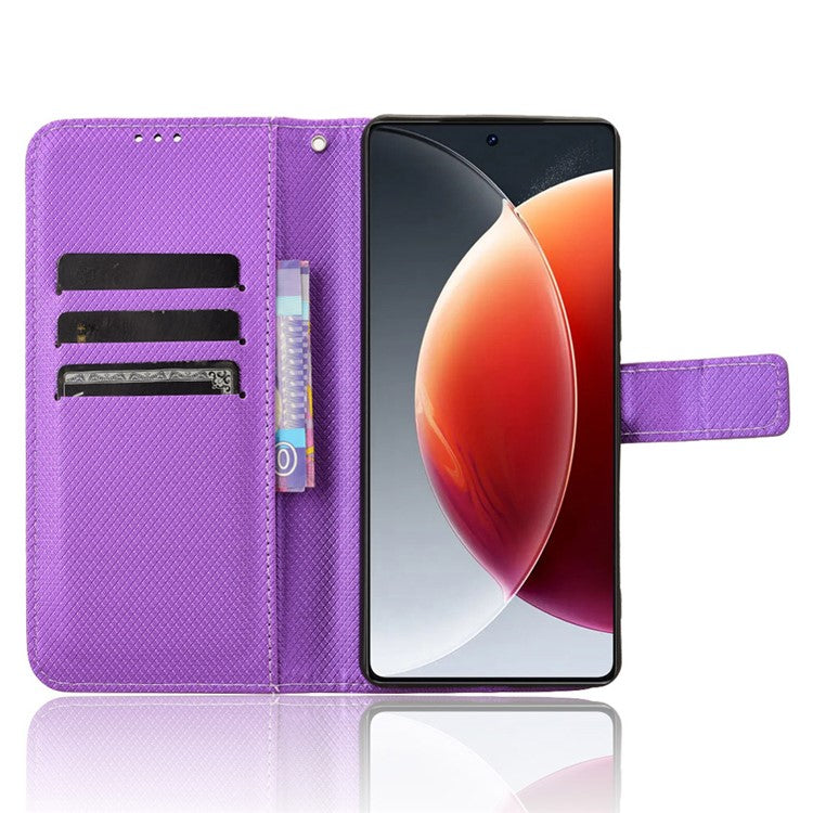 For TECNO Camon 30 Pro 5G CL8 Case Wallet Diamond Texture Leather Cover - Purple