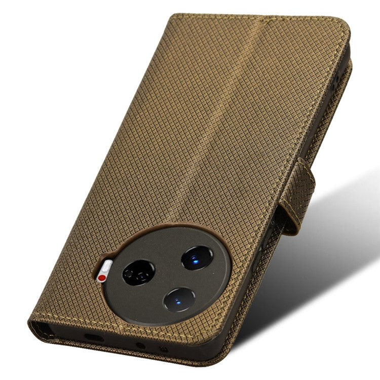 For TECNO Camon 30 Pro 5G CL8 Case Wallet Diamond Texture Leather Cover - Brown