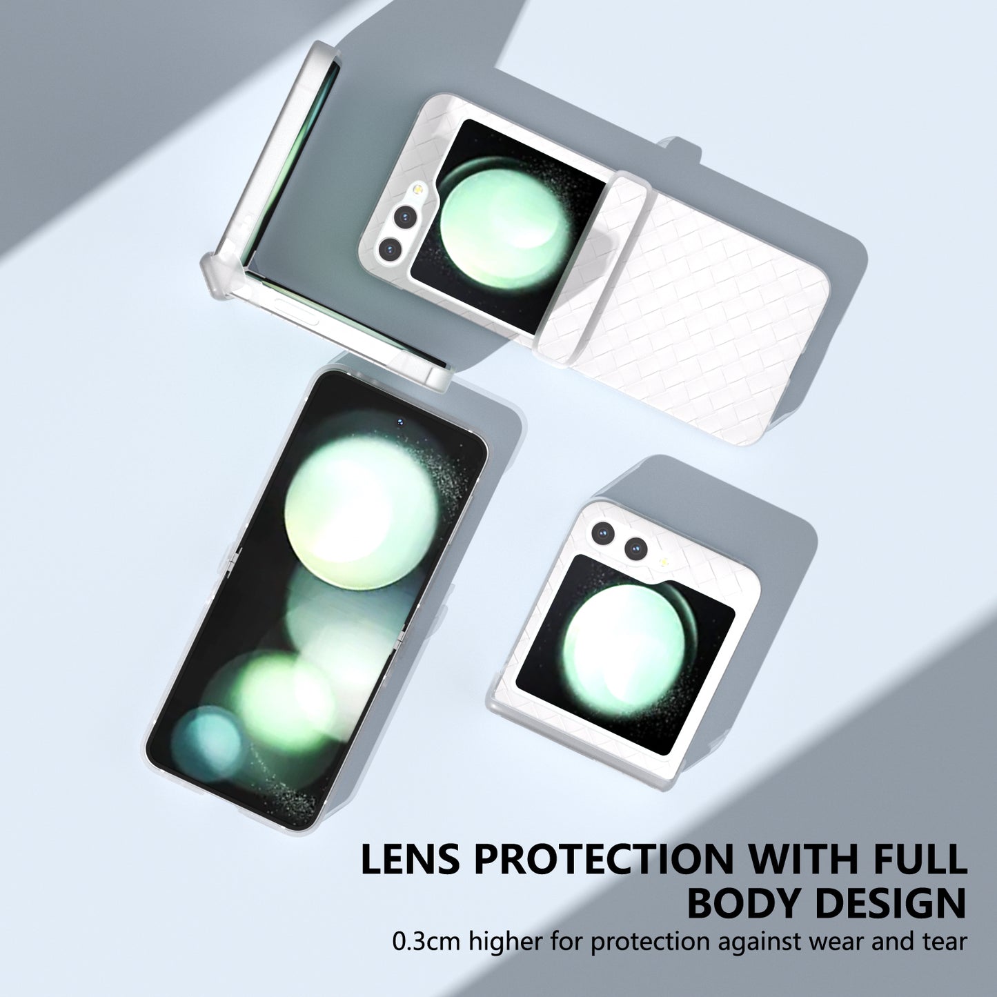 For Samsung Galaxy Z Flip6 5G Case Woven Texture Hinge Protection Leather+PC Folding Phone Cover - White