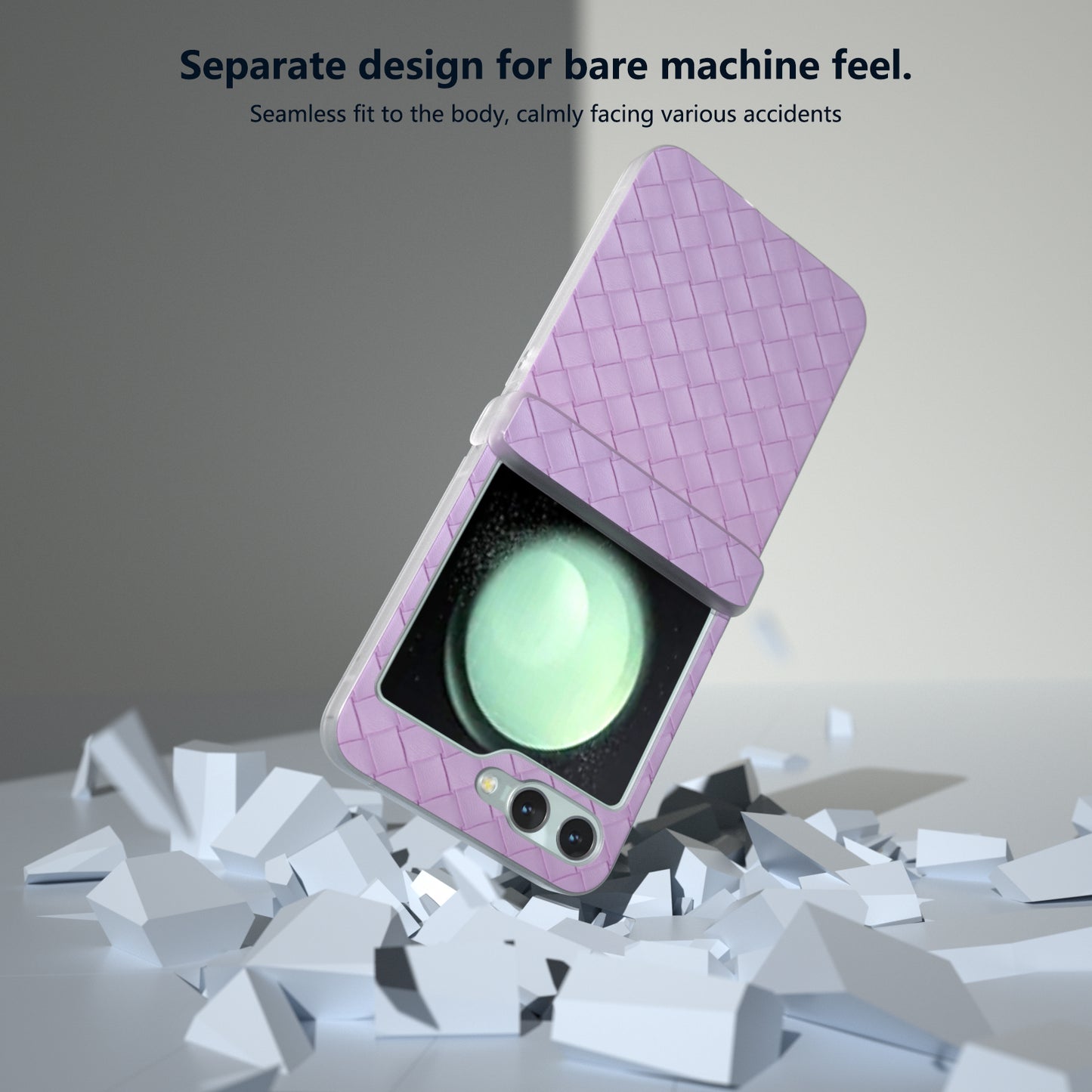 For Samsung Galaxy Z Flip6 5G Case Woven Texture Hinge Protection Leather+PC Folding Phone Cover - Purple