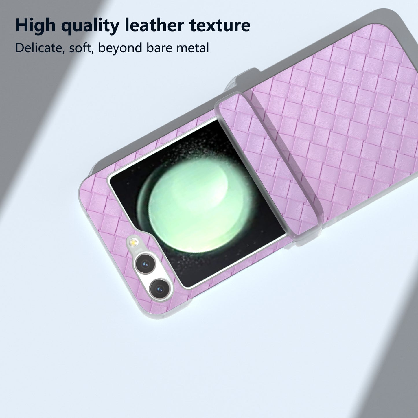 For Samsung Galaxy Z Flip6 5G Case Woven Texture Hinge Protection Leather+PC Folding Phone Cover - Purple